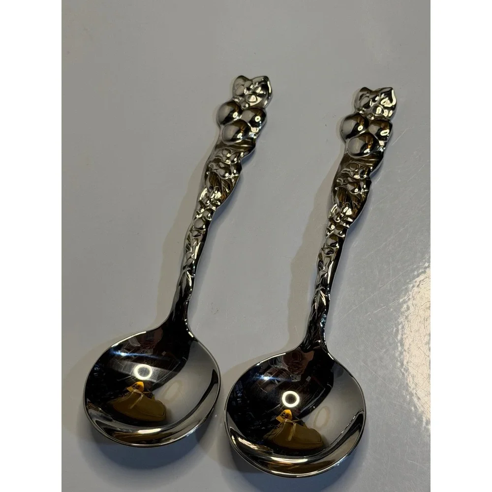 VTG‎ Gorham Spoons Stainless Silver Studio Line Modernist Abstract Set of 2